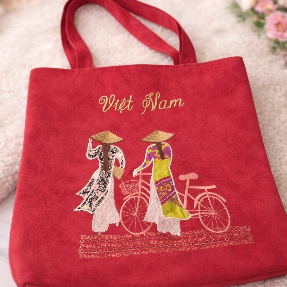 Viet Nam Beautiful Red Embroidered Tote Bag